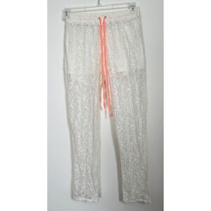 Ivory Lace Beach Cover Up Pants Women Small Sheer Boho Resort Drawstring